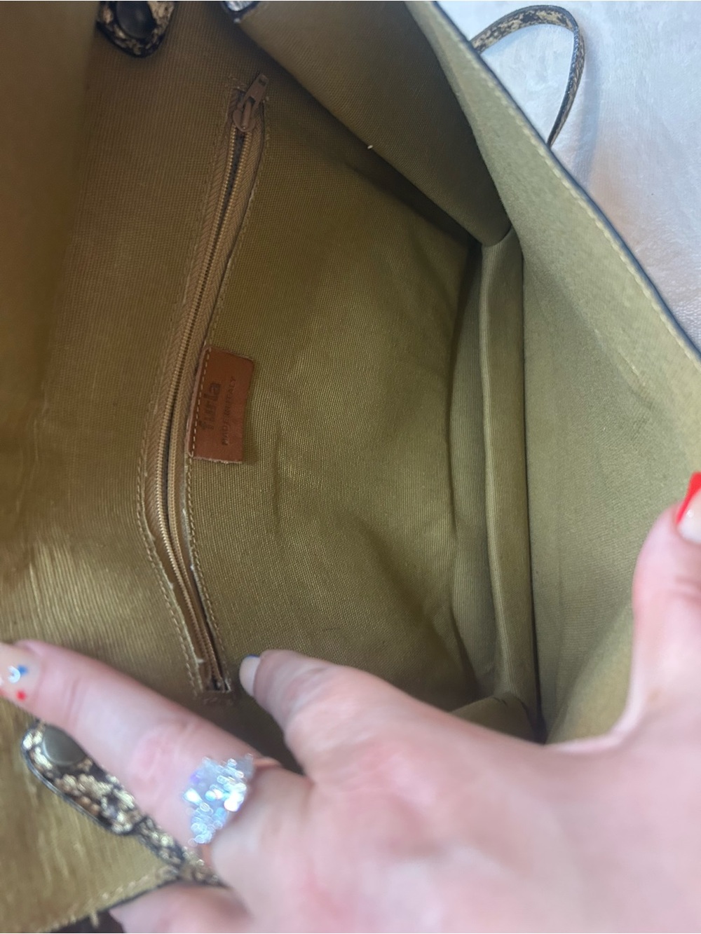 Furla Vintage leather Metallic Gold and Black Patterned Clutch/ Crossbody - Picture 8 of 16